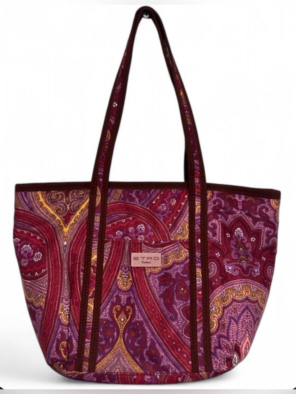 NEW ETRO Milano Profumi Paisley Velvet Tote Bag Purple Burgundy - Made in Italy